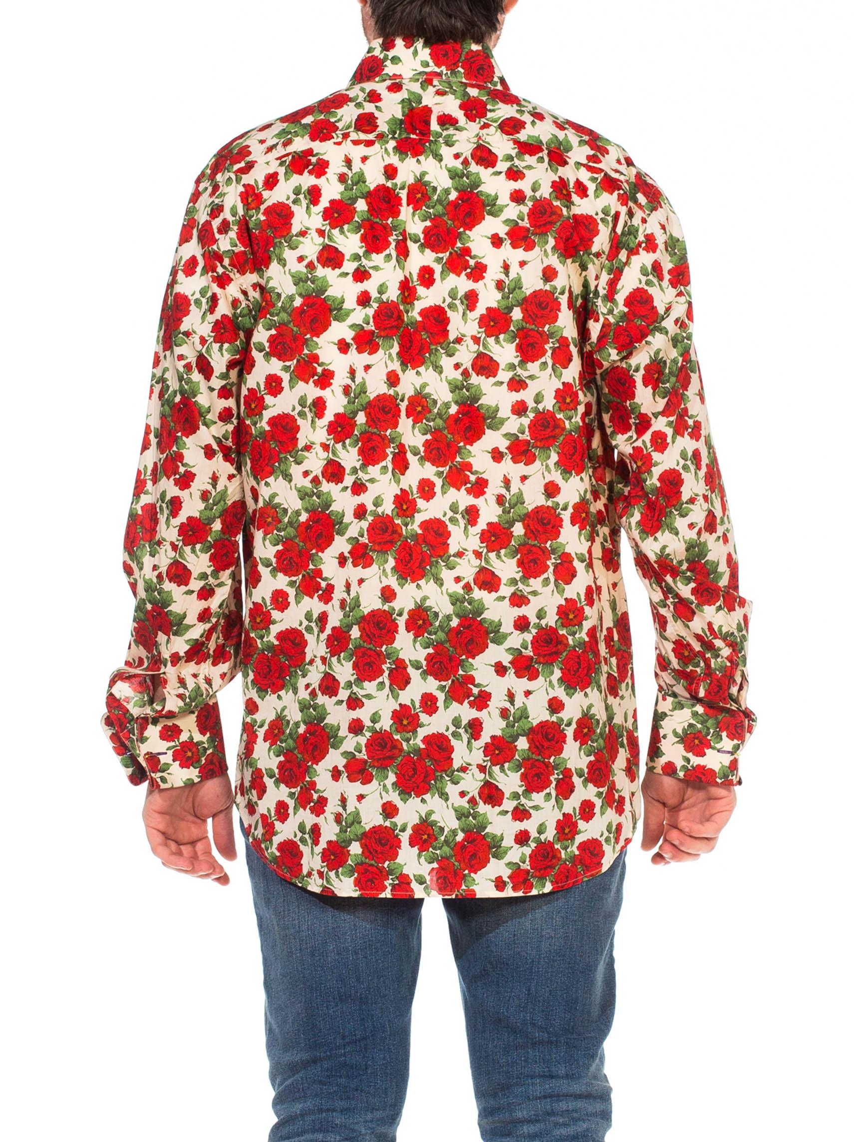 2000S PAUL SMITH Red Rose Floral Print Cotton Long Sleeve French Cuff Men's Shi For Sale 1