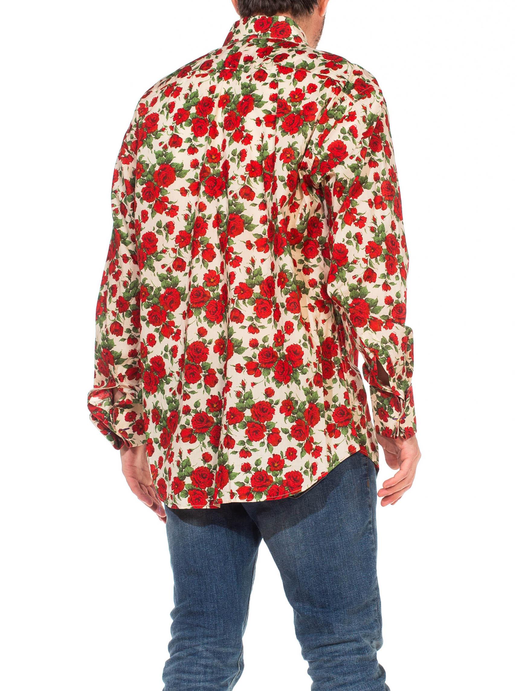 2000S PAUL SMITH Red Rose Floral Print Cotton Long Sleeve French Cuff Men's Shi For Sale 2