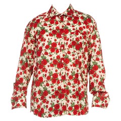 2000S PAUL SMITH Red Rose Floral Print Cotton Long Sleeve French Cuff Men's Shi