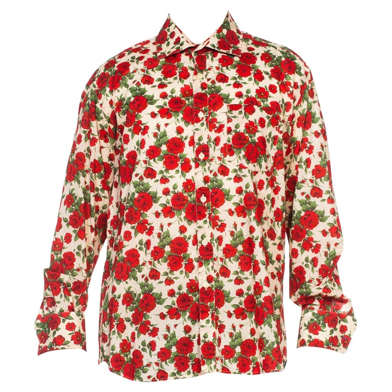 2000S PAUL SMITH Red Rose Floral Print Cotton Long Sleeve French Cuff Men's  Shi For Sale at 1stDibs