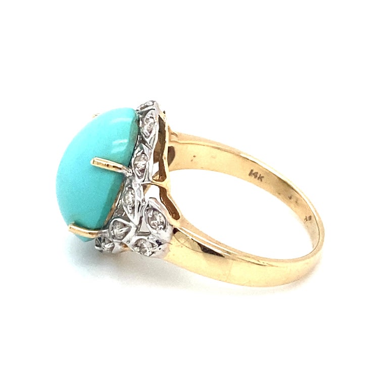 2000s Persian Turquoise and Diamond Ring in 14 Karat Gold For Sale at ...