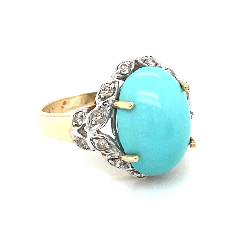 2000s Persian Turquoise and Diamond Ring in 14 Karat Gold For Sale at ...