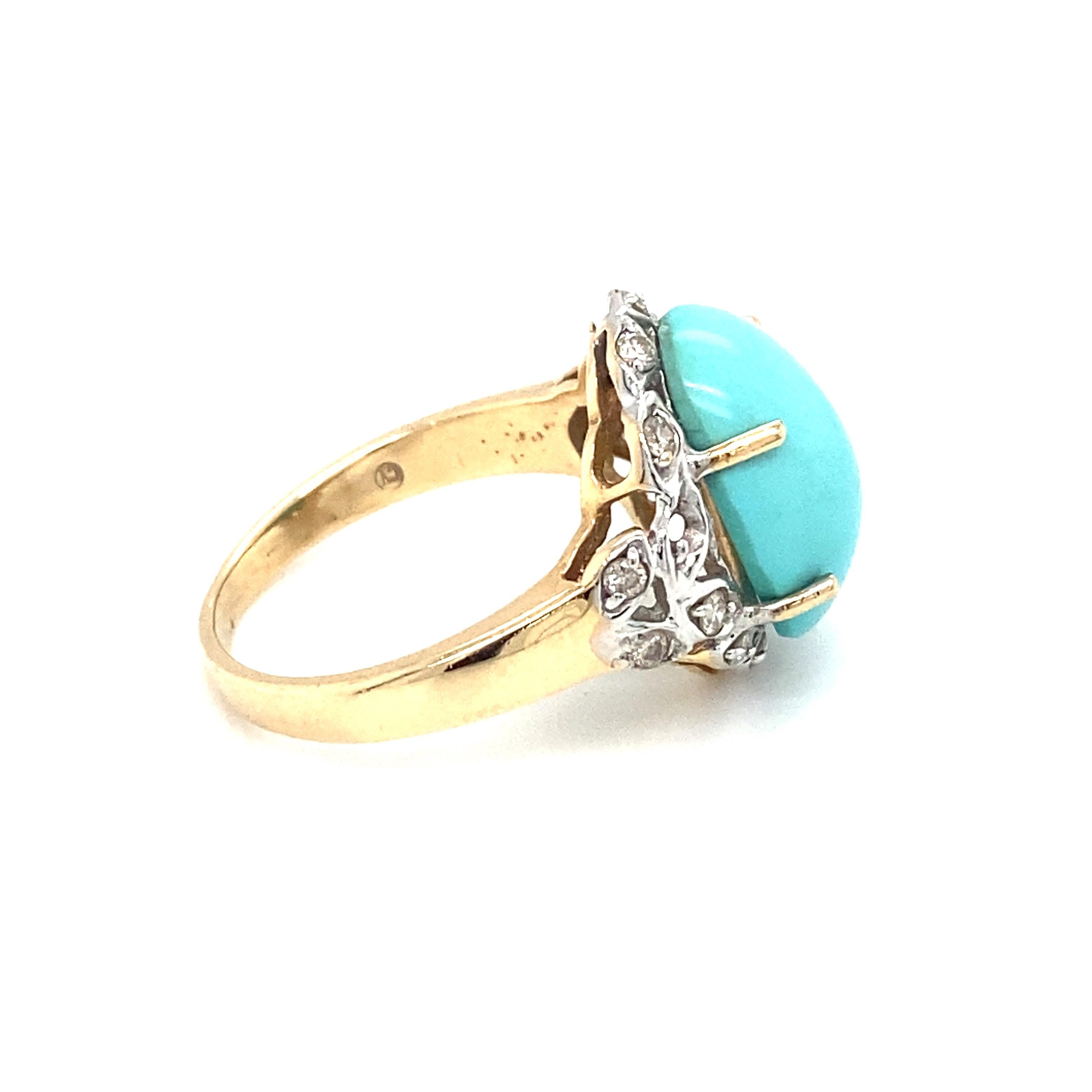 Modern 2000s Persian Turquoise and Diamond Ring in 14 Karat Gold For Sale