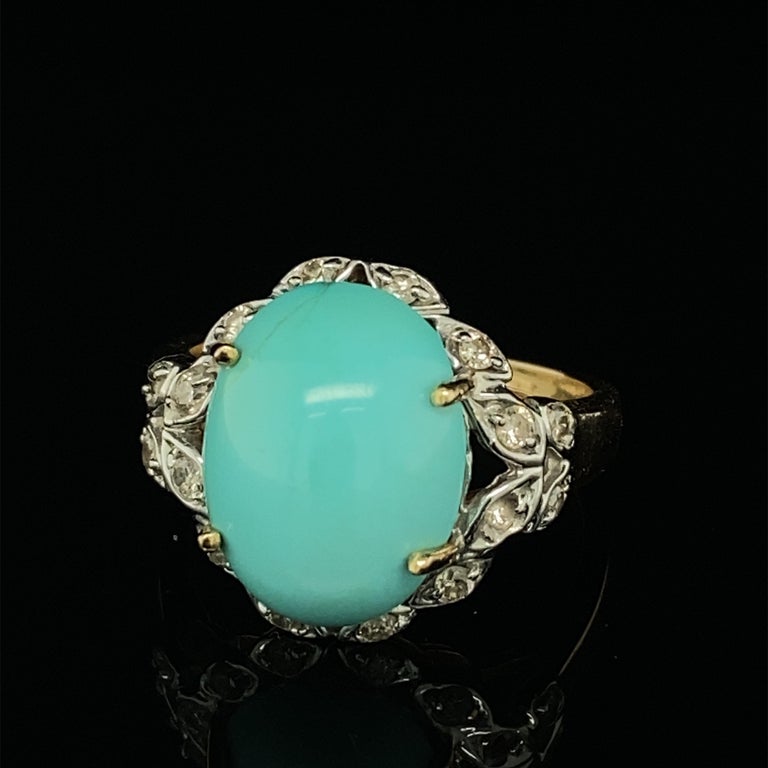 2000s Persian Turquoise and Diamond Ring in 14 Karat Gold For Sale at ...