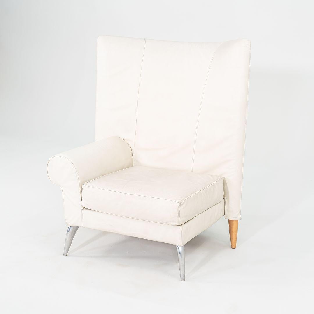 2000s Philippe Starck Driade Aleph Royalton Lounge Chair & Ottoman White Leather For Sale 4