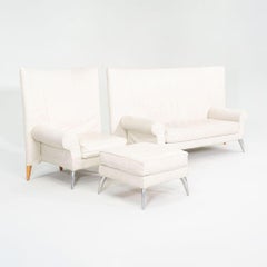 Anni 2000 Philippe Starck Driade Aleph Royalton Lounge Chair & Ottoman Pelle Bianca
