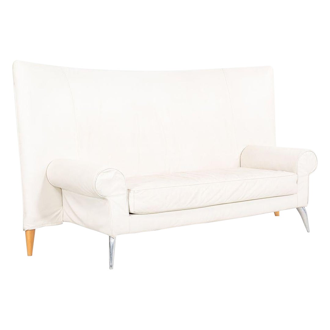 2000s Philippe Starck for Driade Aleph White Leather Royalton Three Seat Sofa For Sale
