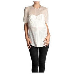 2000S PHILLIP LIM Cream Silk Chiffon Top With Faux Bustier Detailing