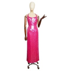 2000’s Pink Hand Beaded & Sequinned Fuchsia Hot Pink Evening Dress