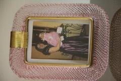 2000's Pink Twisted Murano Glass and Brass Photo Frame by Barovier e Toso