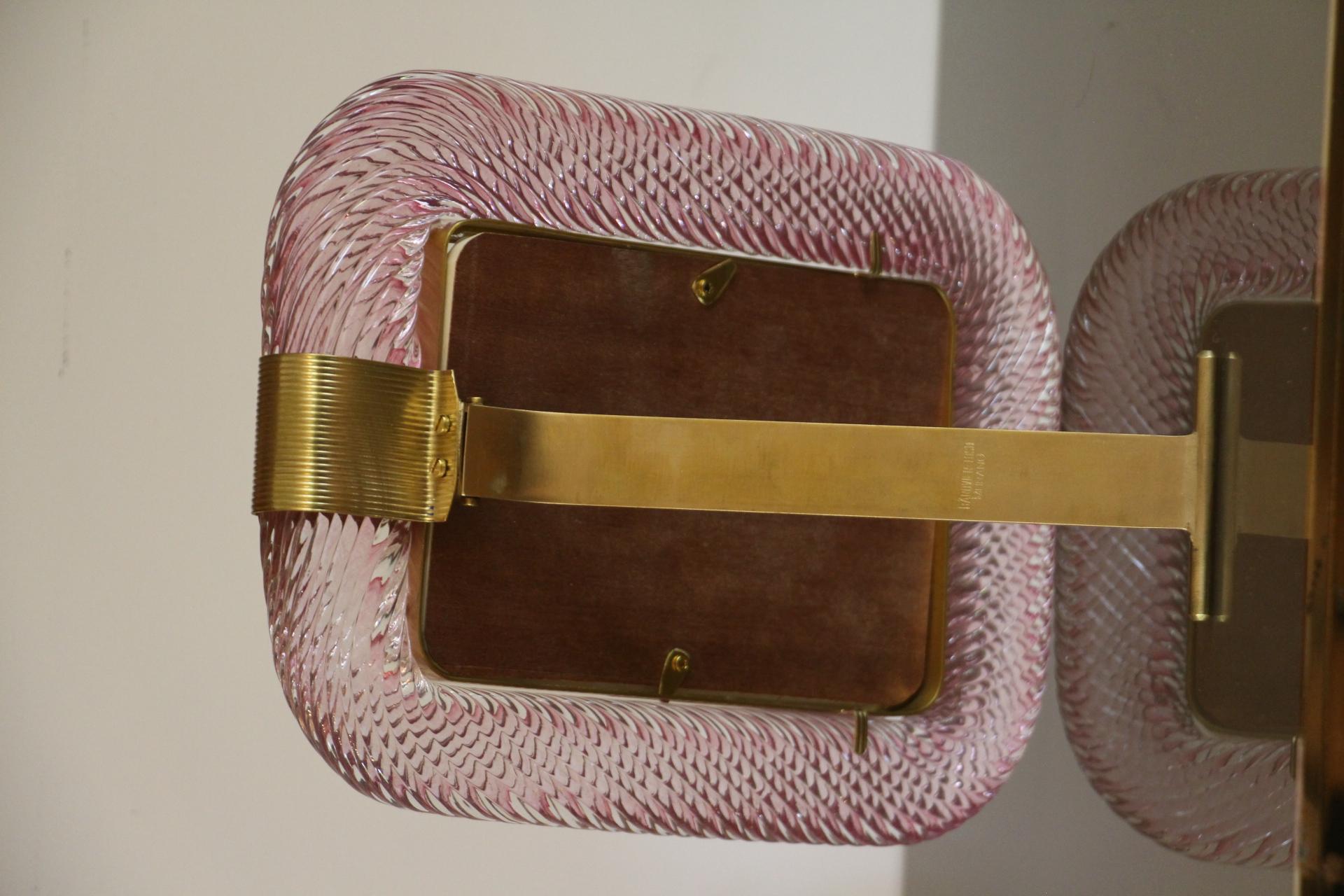 italien Cadre photo torsadé rose des années 2000 en verre de Murano et laiton de Barovier e Toso en vente