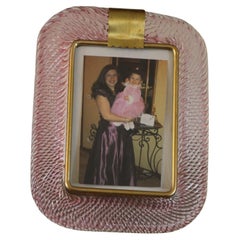 2000's Pink Twisted Murano Glass and Brass Photo Frame by Barovier e Toso