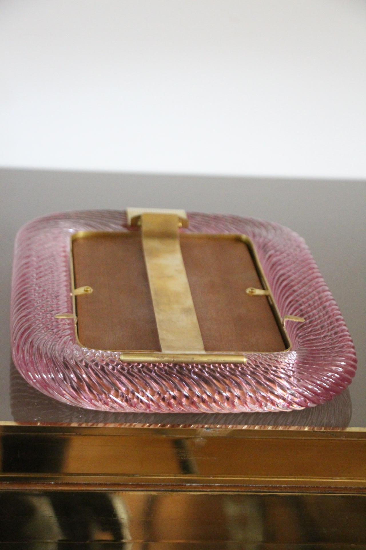 2000's Pink Twisted Murano Glass and Brass Photo Frame by Barovier e Toso 4