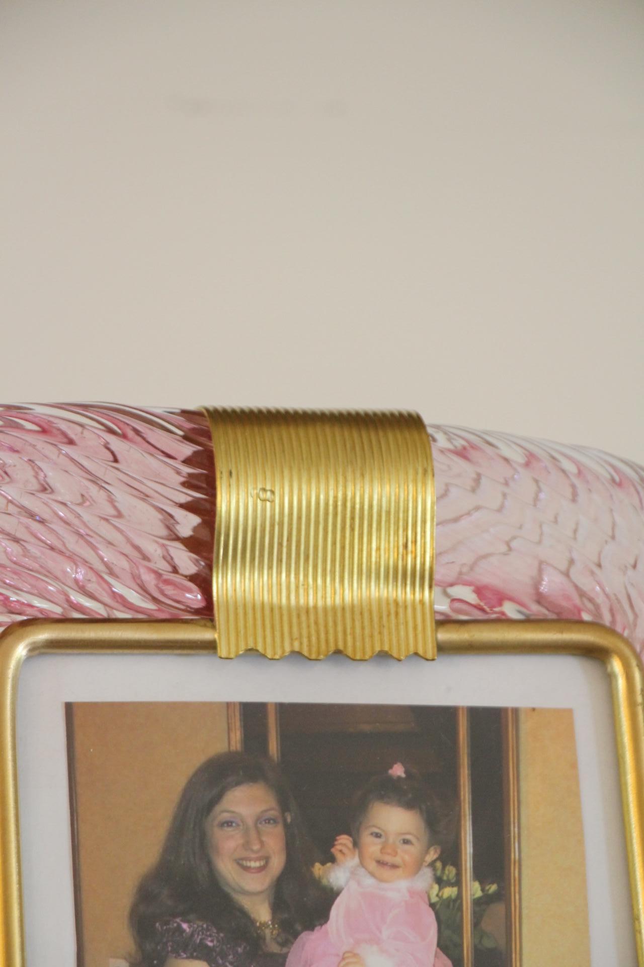 Contemporary 2000's Pink Twisted Murano Glass and Brass Photo Frame by Barovier e Toso