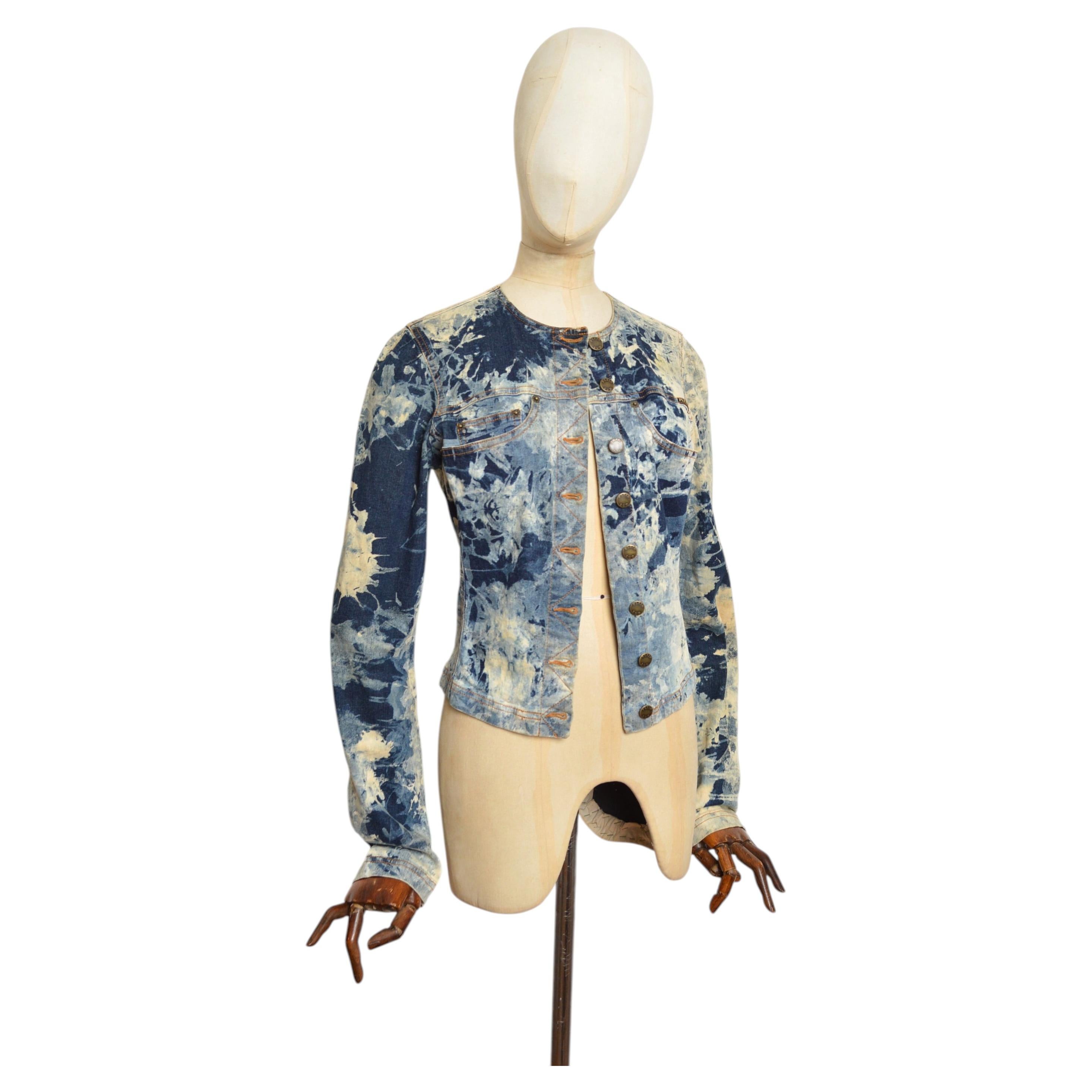 2000’s Plein Sud Acid Wash Bleached Cropped - Fitted Denim Jacket