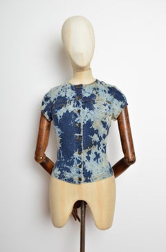 2000's PLEIN SUD Acid Wash Bleached Fitted Denim Button Down Top - Shirt