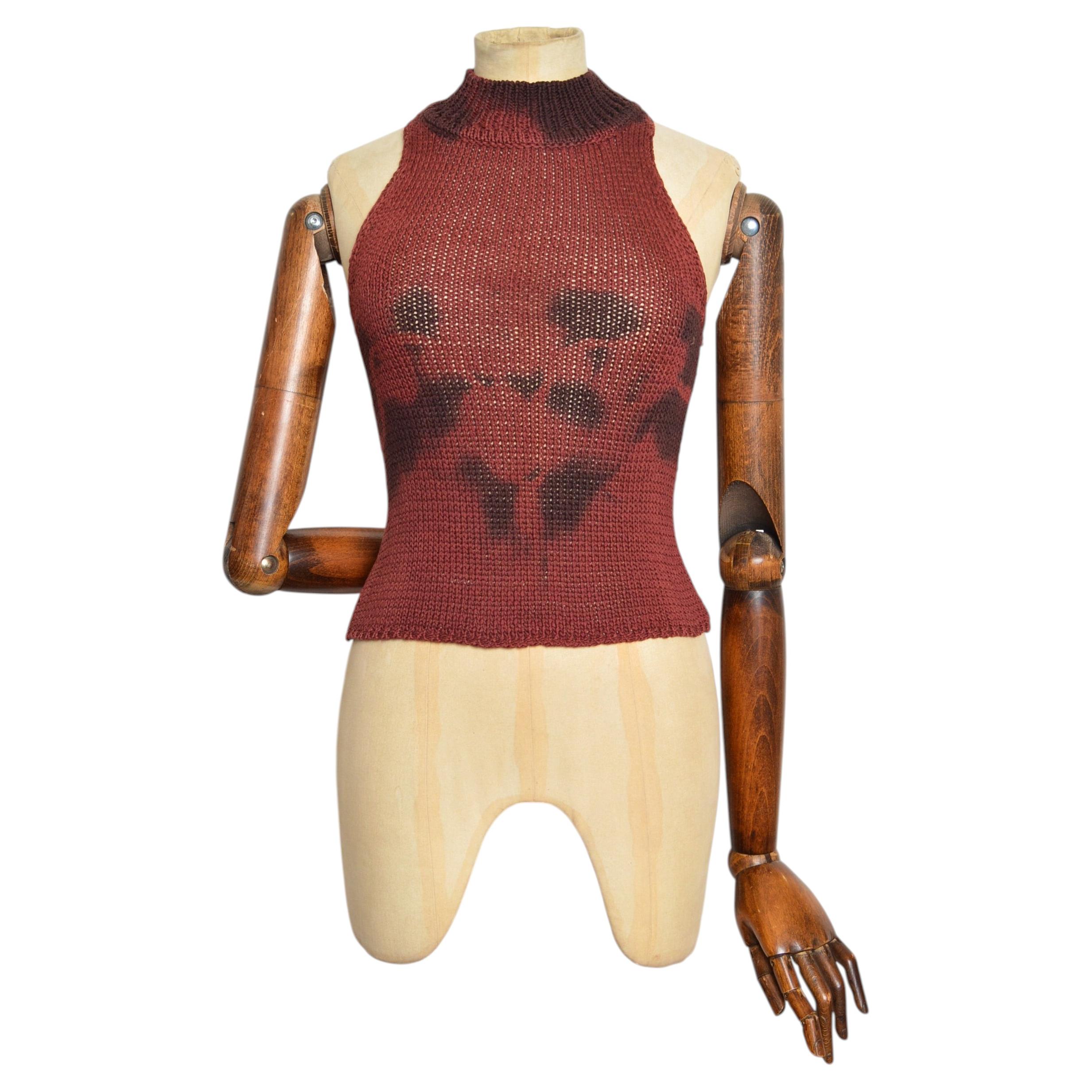 2000’s PLEIN SUD Vintage Burgundy Cinnamon Red Woven Knit Crop Top For Sale