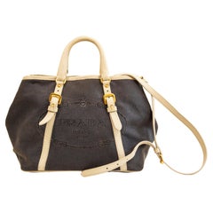 Bolso Prada 2000 de lona azul con adornos de piel blanca