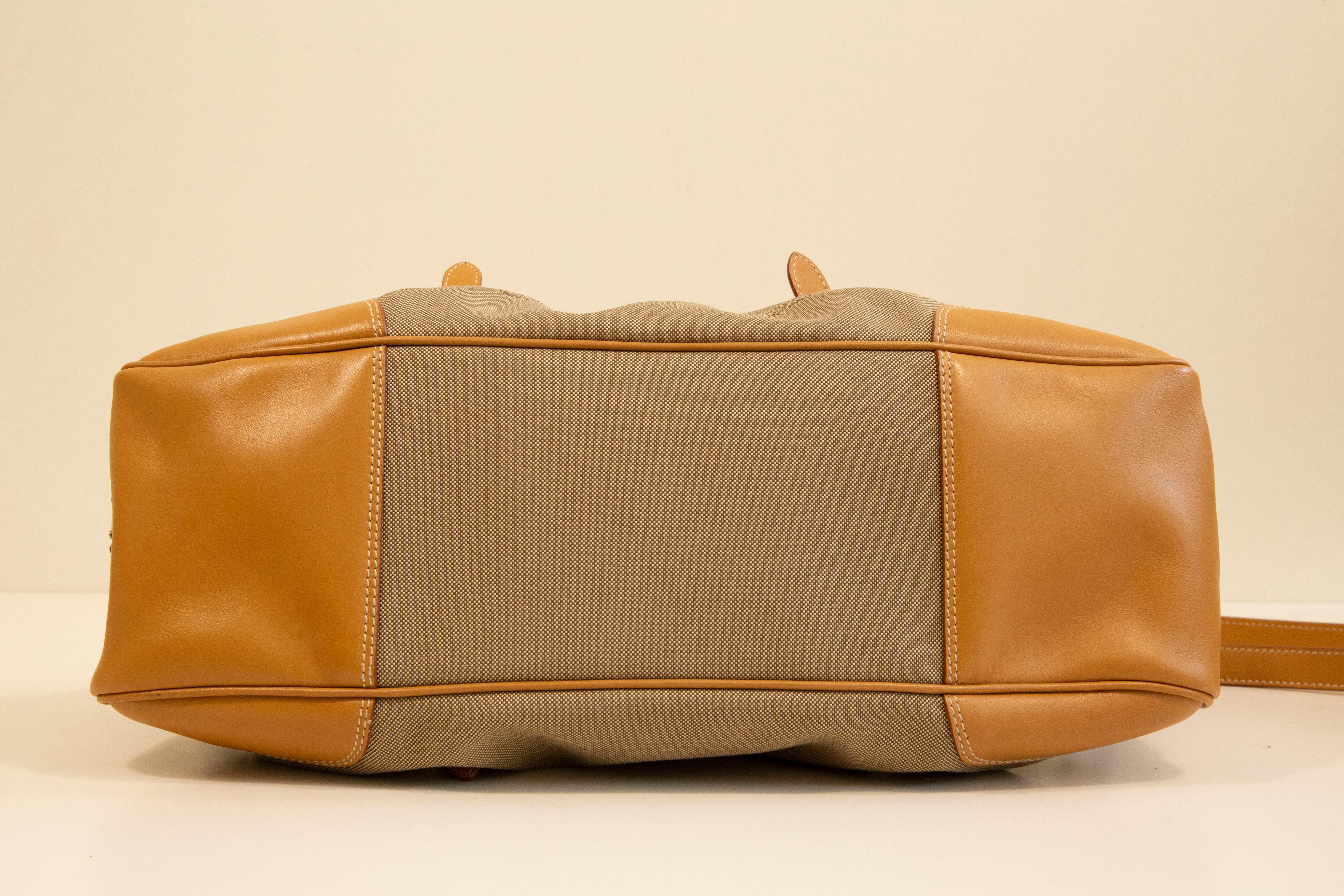 2000s Prada 2 Way Bag in Canvas and Tan Leather Trim 3