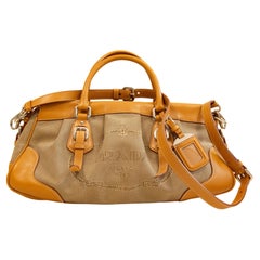 2000s Prada 2 Way Bag in Canvas and Tan Leather Trim