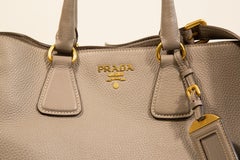 2000s Prada 2 Way Top Handle/Shoulder Bag in Gray Leather