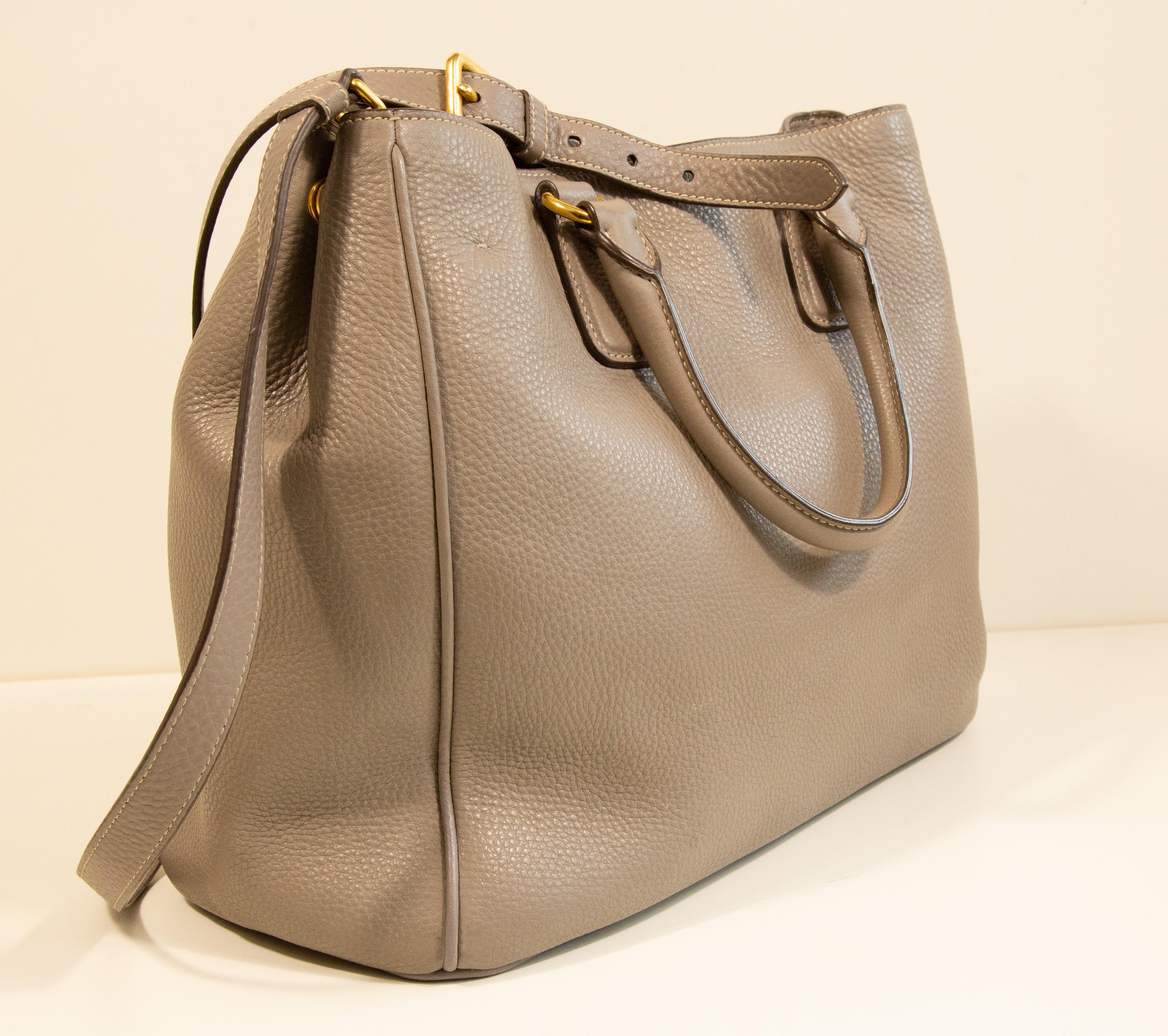 2000s Prada 2 Way Top Handle/Shoulder Bag in Gray Leather For Sale 1