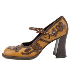2000's Prada Appliqué Antiqued Leather Mary Janes