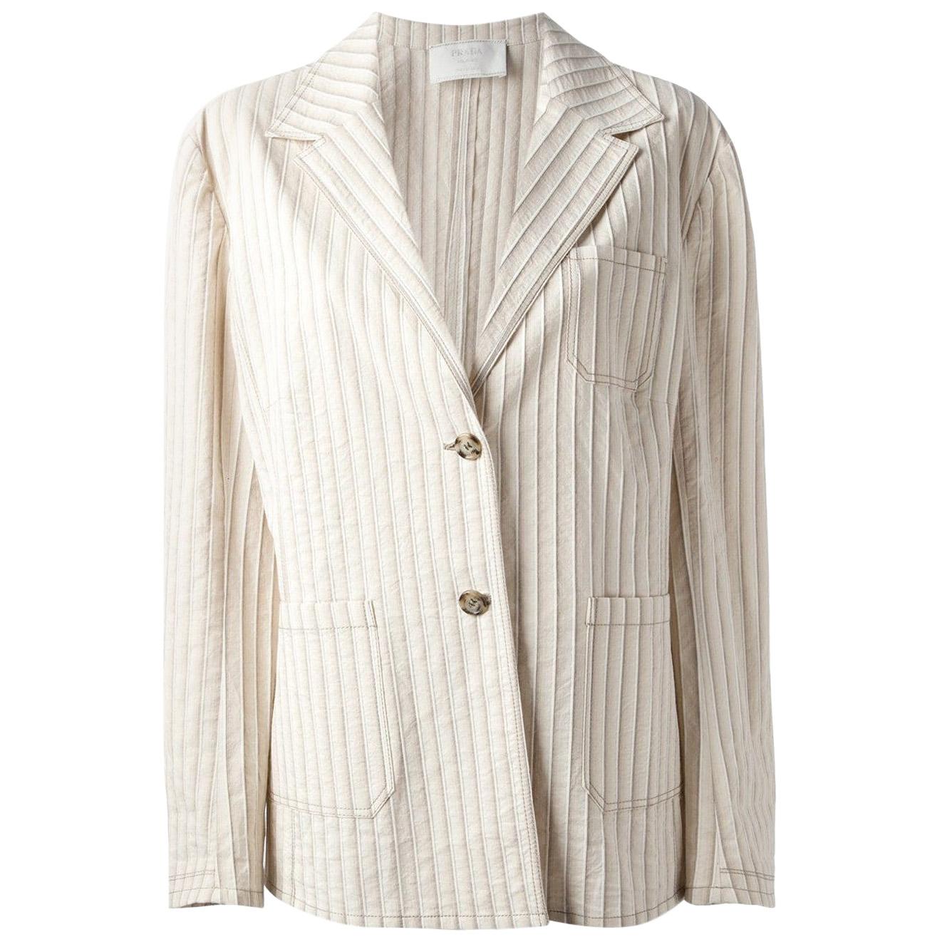 2000s Prada Beige Striped Jacket