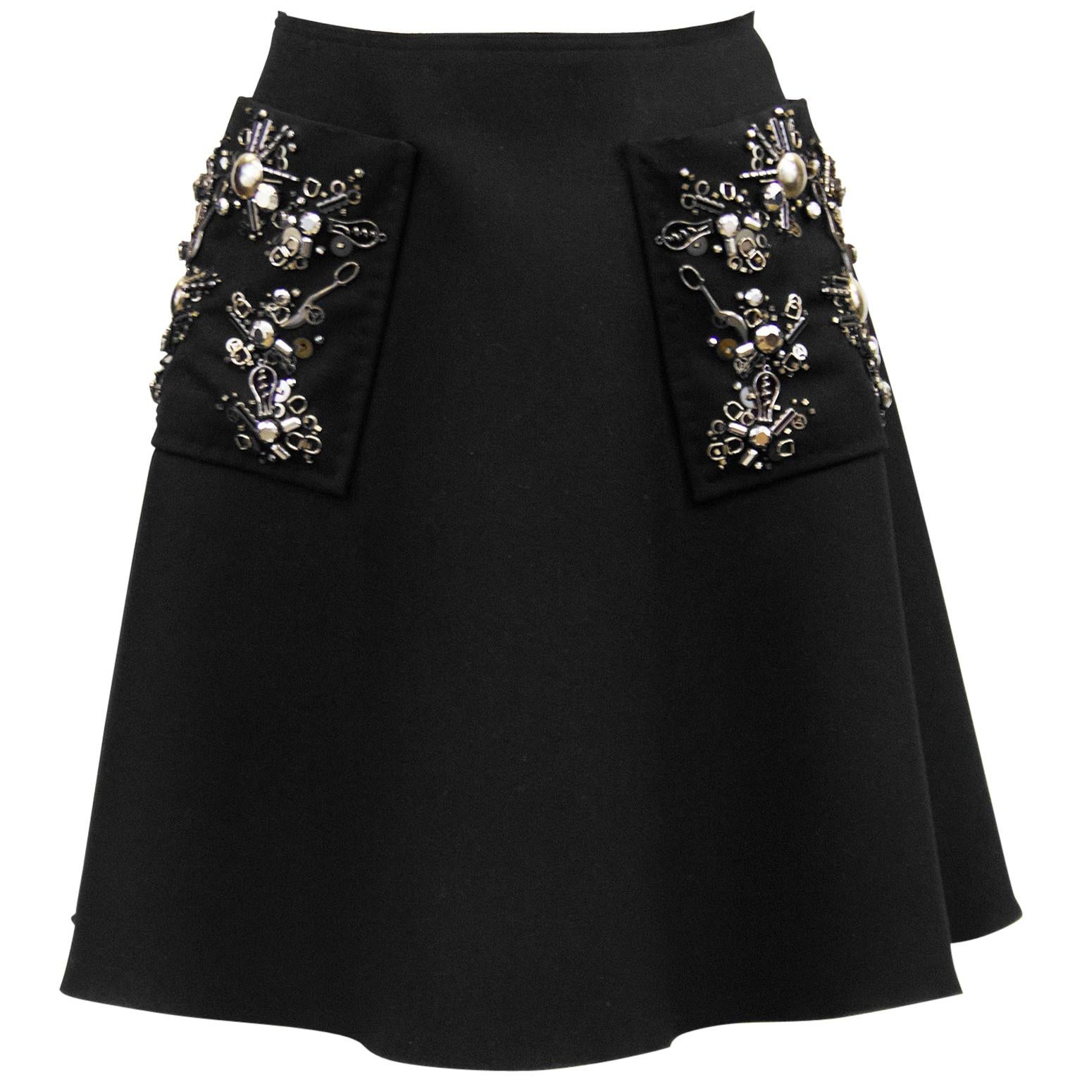 2000s Prada Black Hand Beaded Embellished Skirt 
