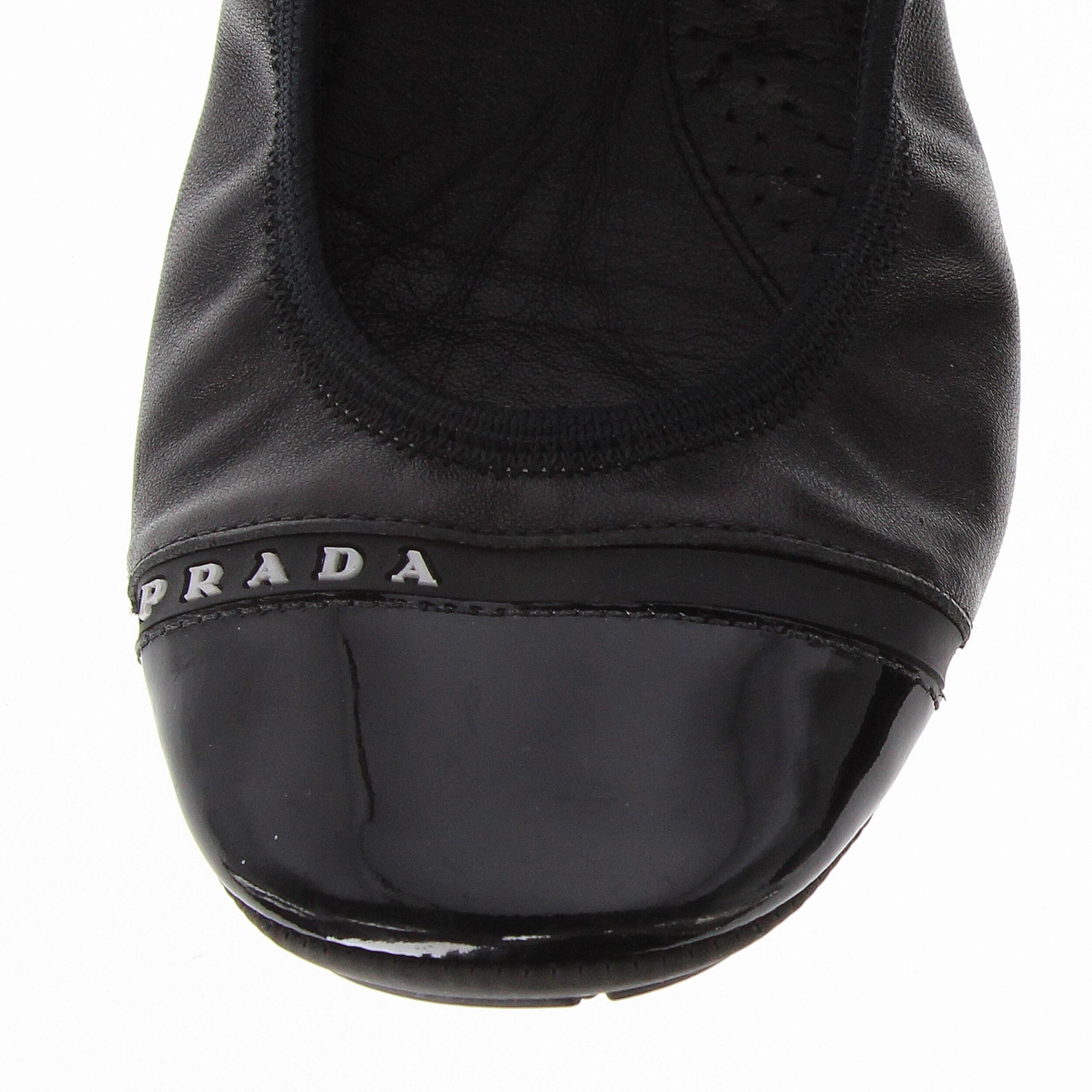 2000s Prada Black Leather Ballet Flats 4