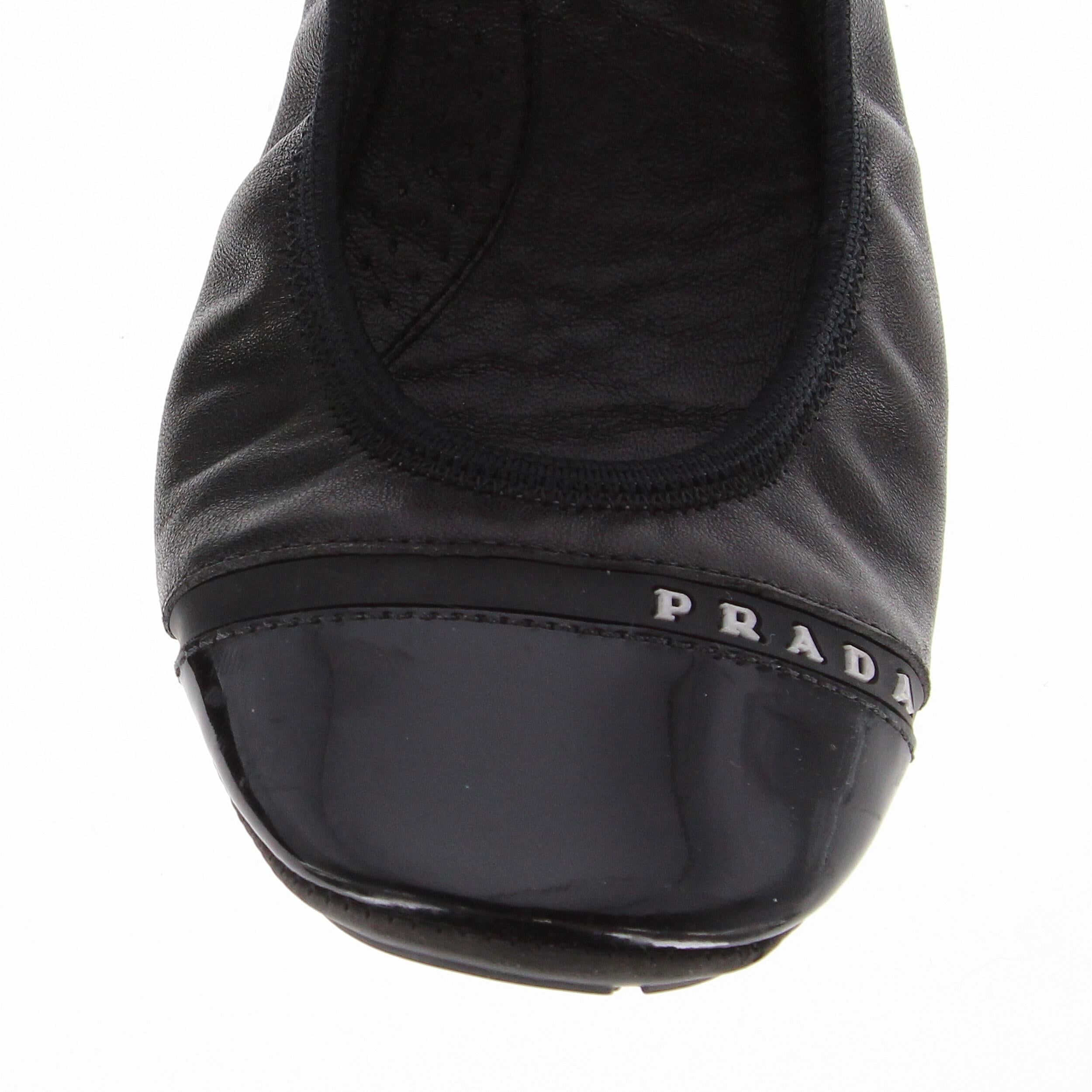 2000s Prada Black Leather Ballet Flats 5