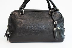 2000s Prada Black Leather Bowling Bag