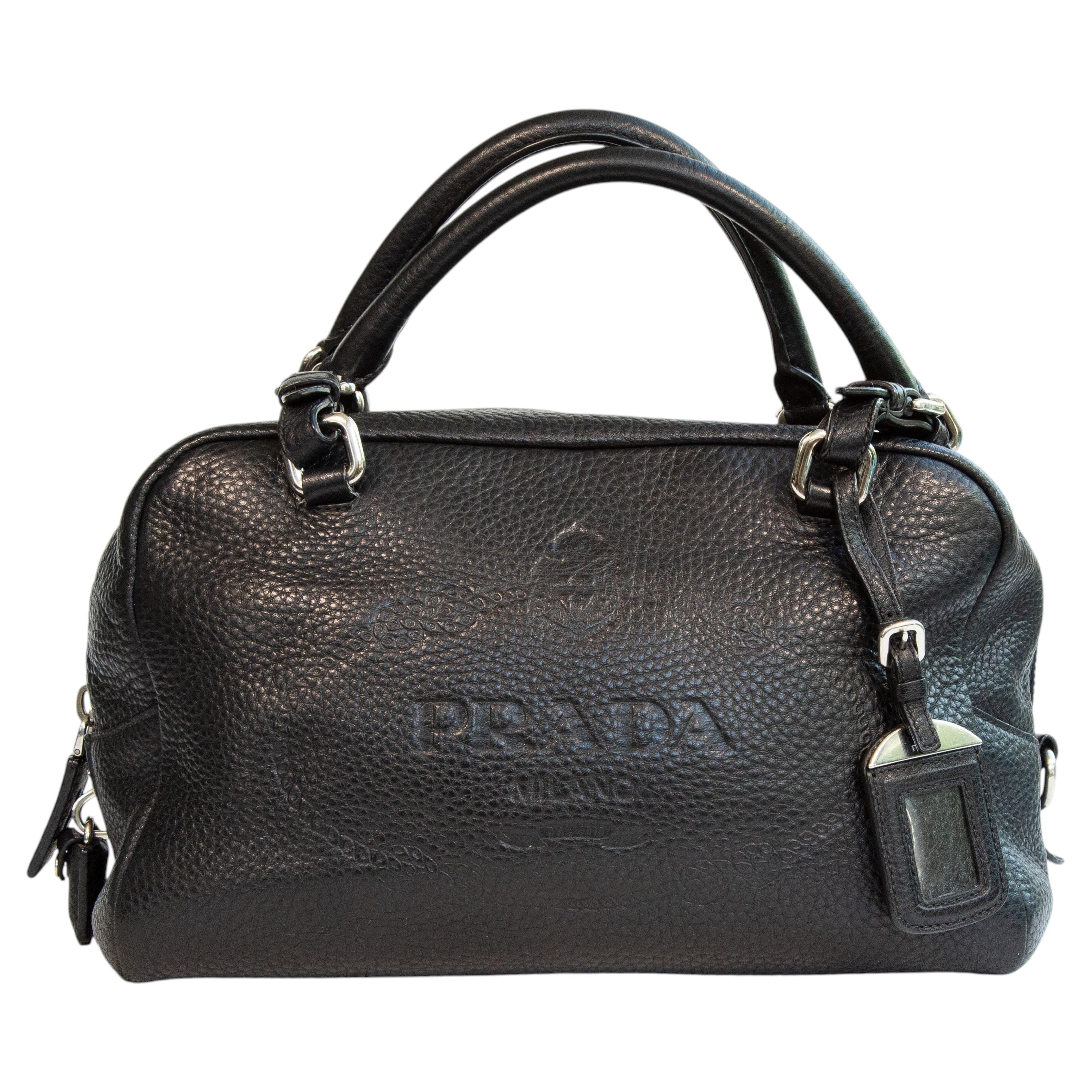 Borsa da bowling in pelle nera Prada degli anni 2000