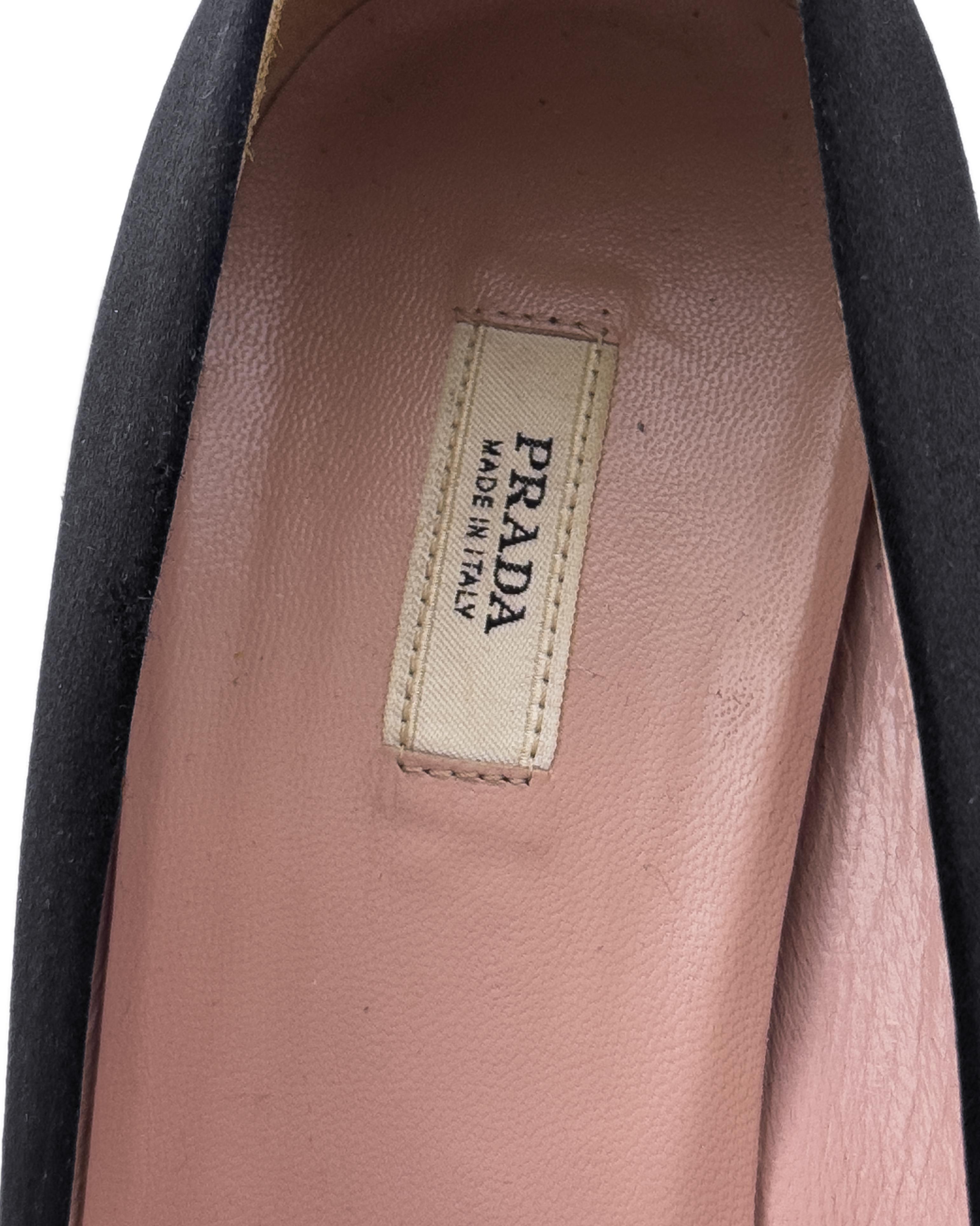 2000s Prada Black Satin Pumps with Jewels and Studded Heels For Sale 3