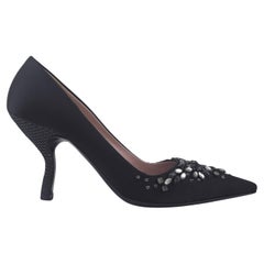 2000s Prada Black Satin Pumps with Jewels and Studded Heels
