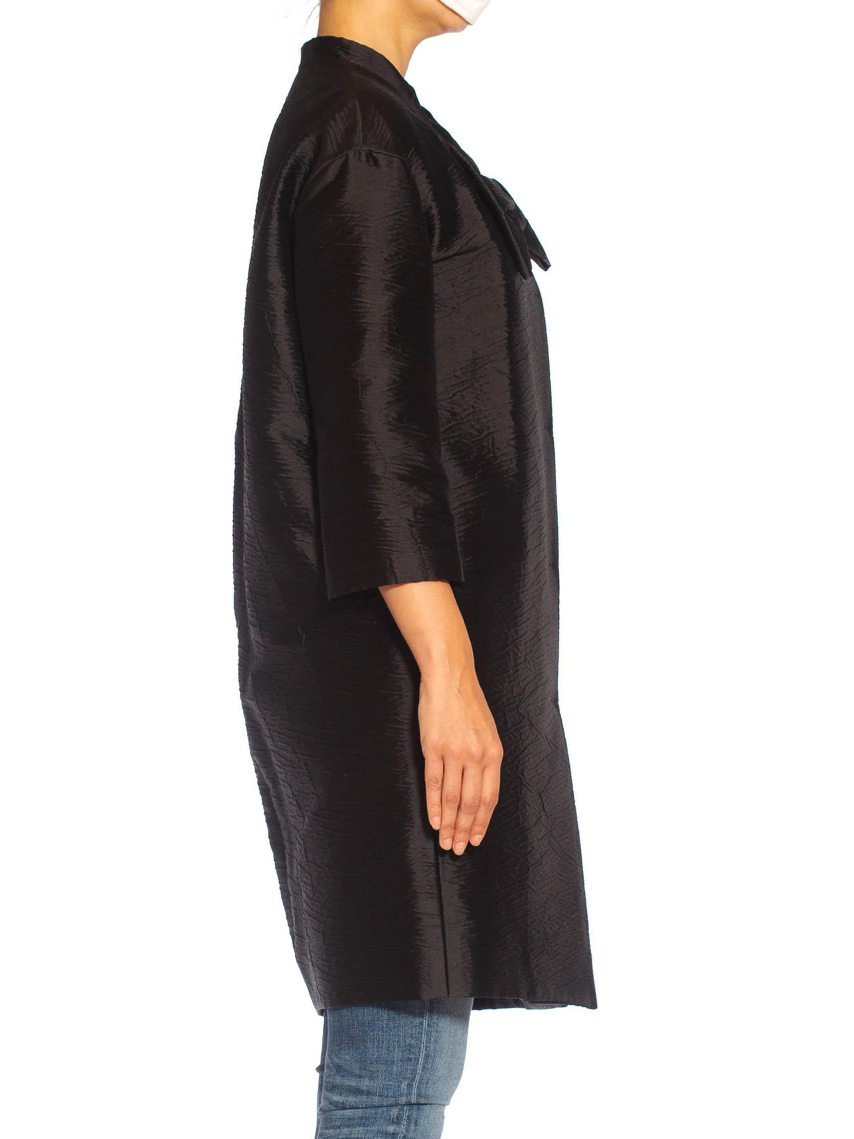 2000S PRADA Black Silk & Nylon Oversized Balenciaga Style Opera Coat With Giant Bow
