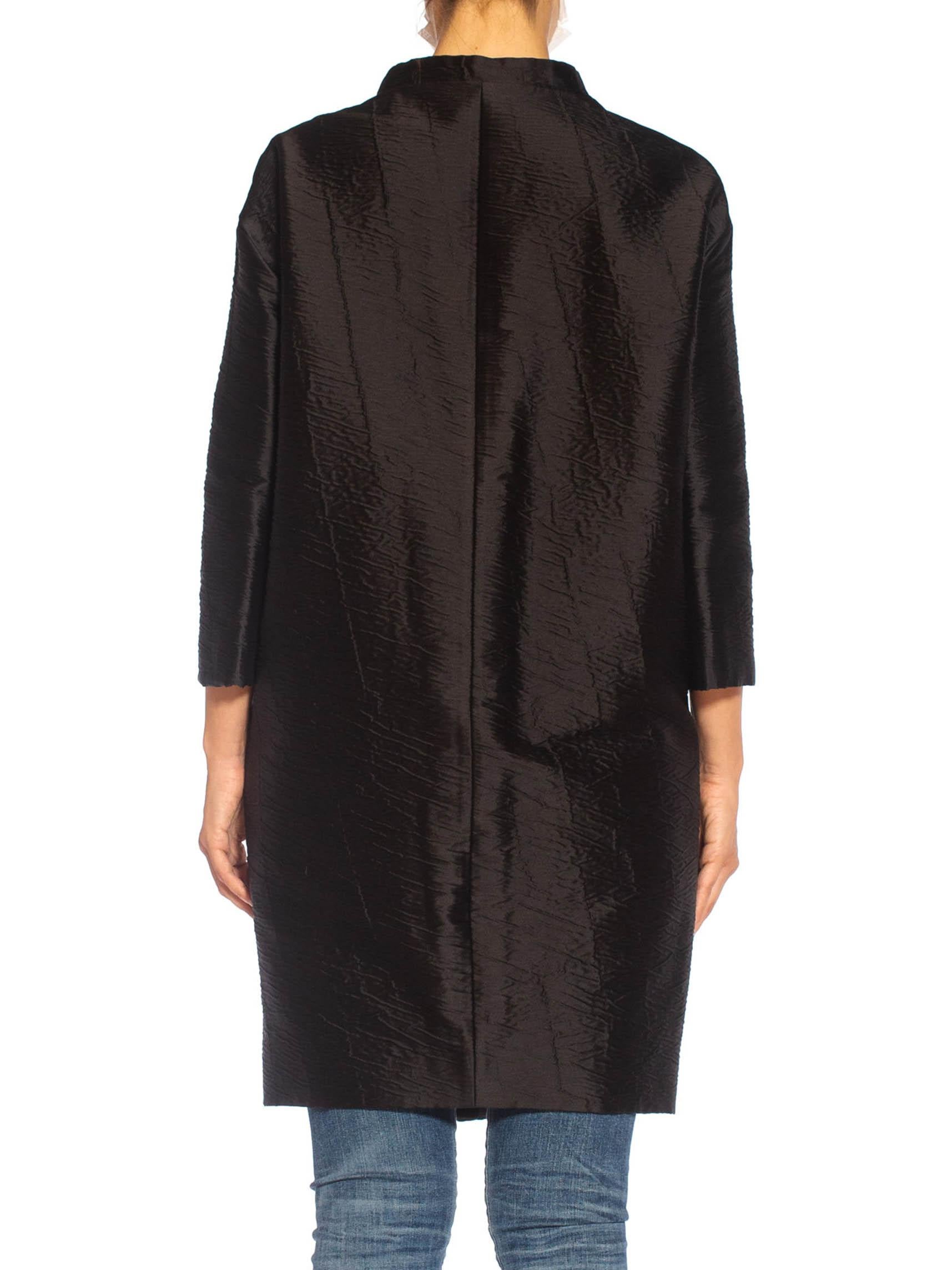 2000S PRADA Black Silk & Nylon Oversized Balenciaga Style Opera Coat With Giant 1