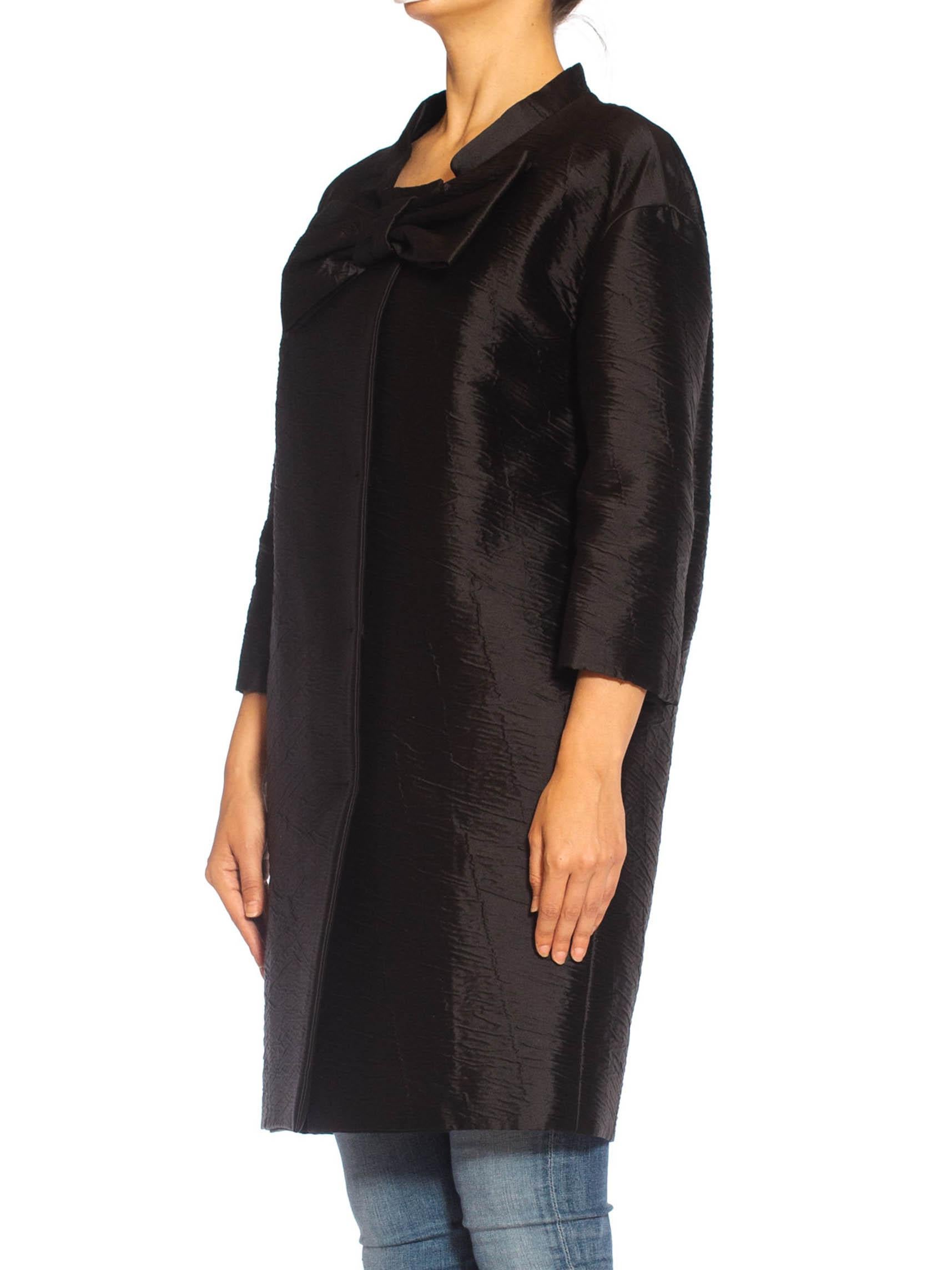 2000S PRADA Black Silk & Nylon Oversized Balenciaga Style Opera Coat With Giant 4