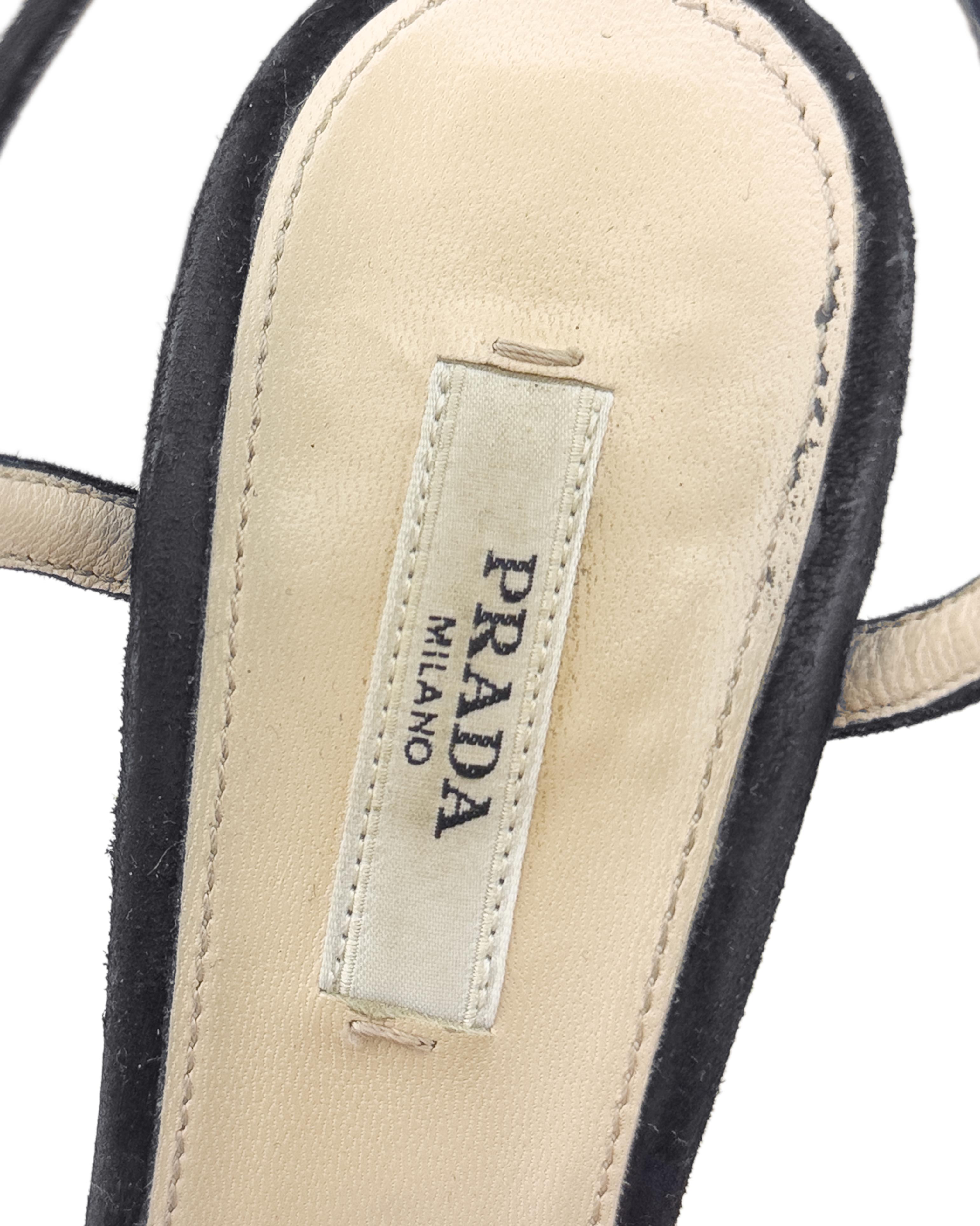 2000's Prada Black Suede Platform Heels with Jewels For Sale 1