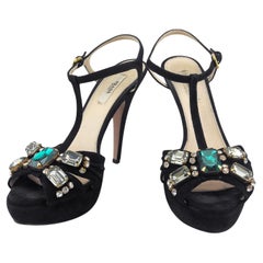2000's Prada Black Suede Platform Heels with Jewels
