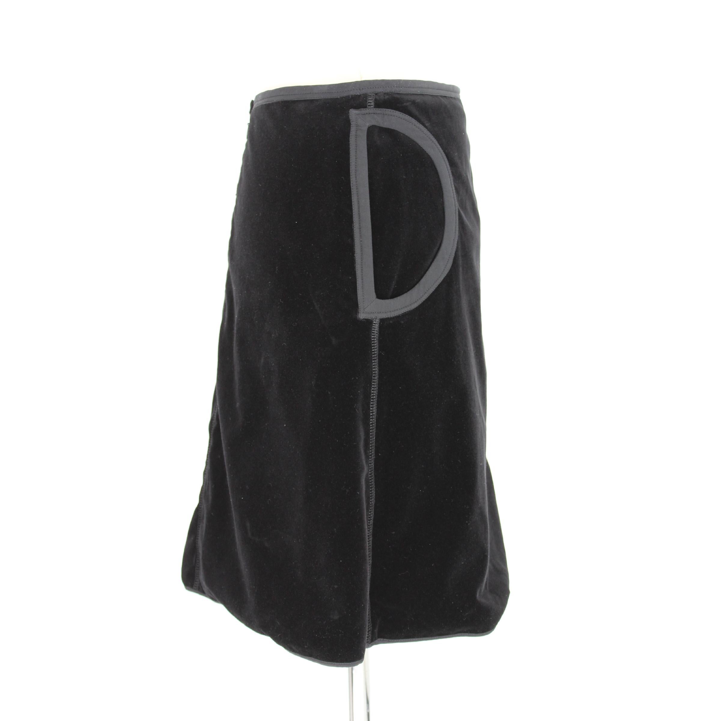 2000s Prada Black Velvet Cotton A Line Skirt  1