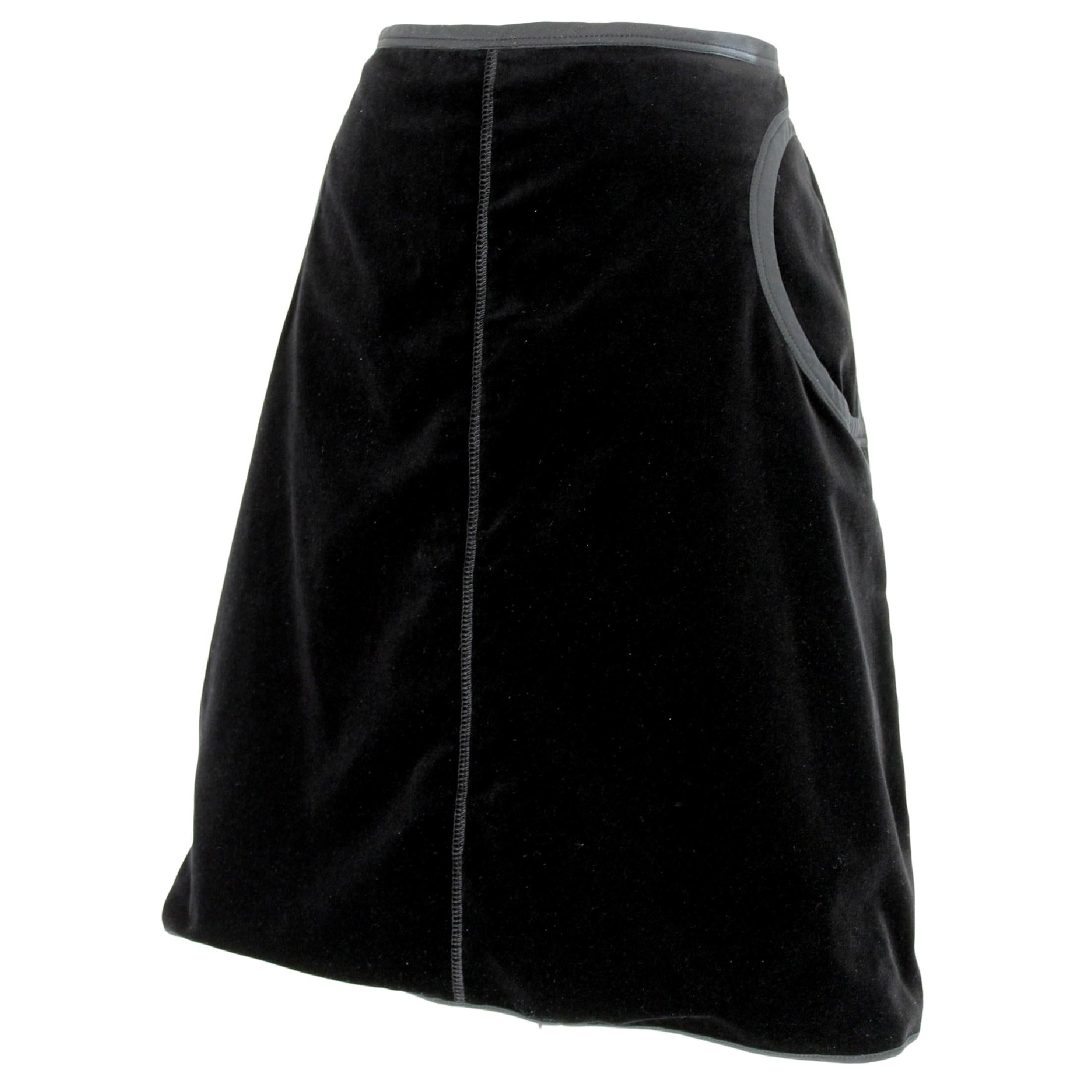2000s Prada Black Velvet Cotton A Line Skirt 