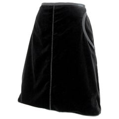 2000s Prada Black Velvet Cotton A Line Skirt 