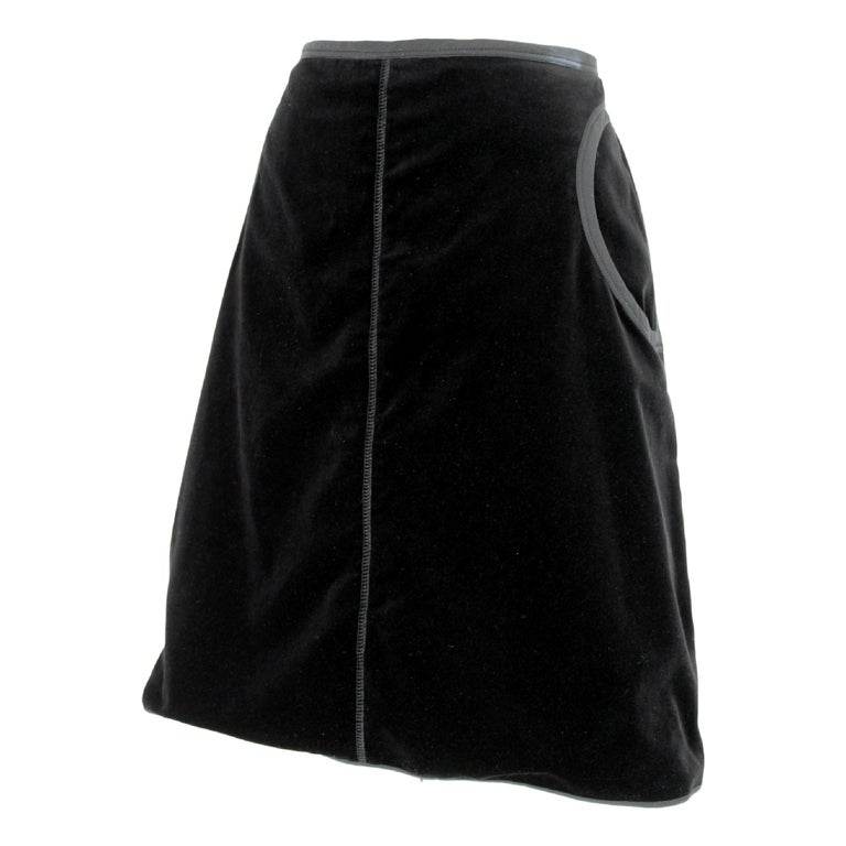 2000s Prada Black Velvet Cotton A Line Skirt For Sale at 1stdibs