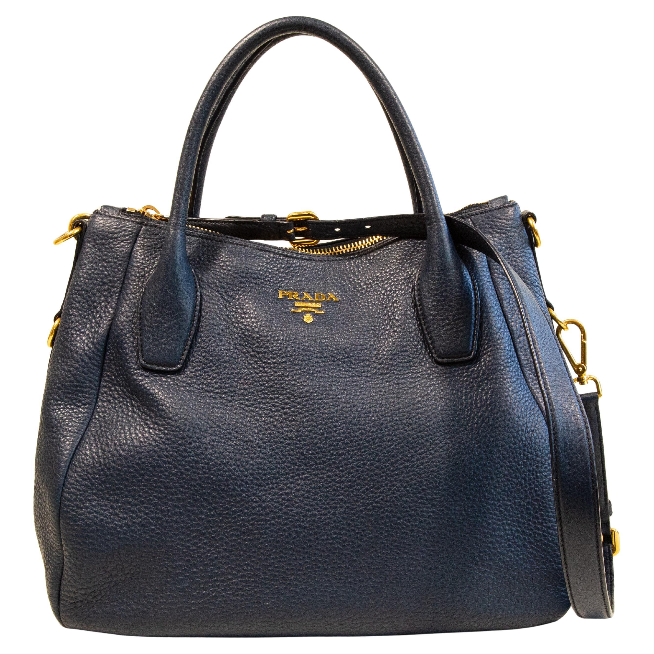 2000s Prada Blue Leather 2 Way Bag