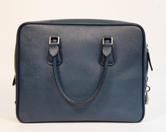 2000s Prada Blue Saffiano Leather Briefcase