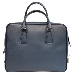 2000s Prada Blue Saffiano Leather Briefcase