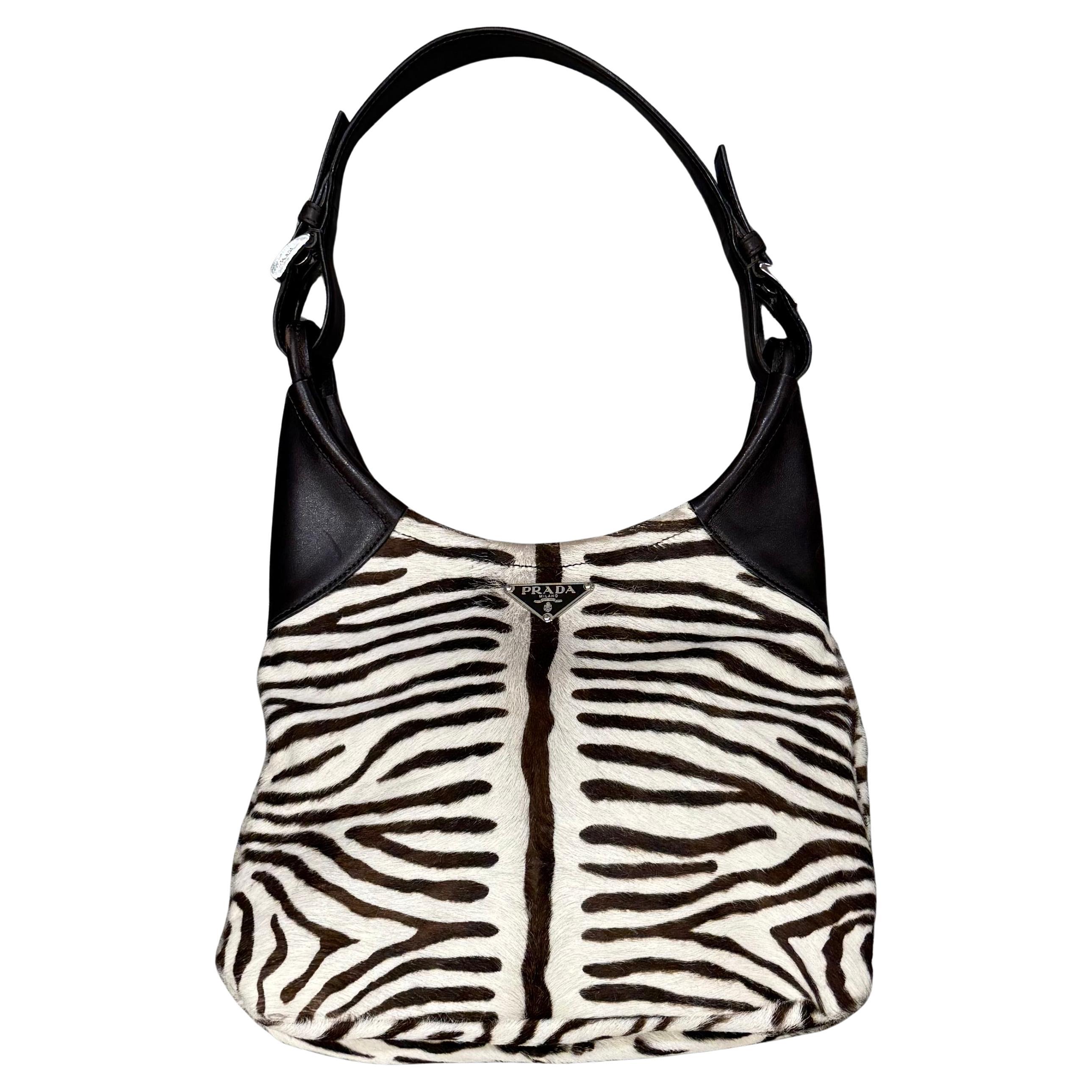 2000s Prada borsa a spalla in cavallino zebrato con inserti in pelle in vendita