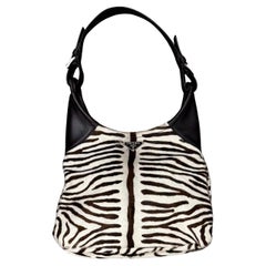 2000s Prada zebra pony skin shoulder bag with leather inserts
