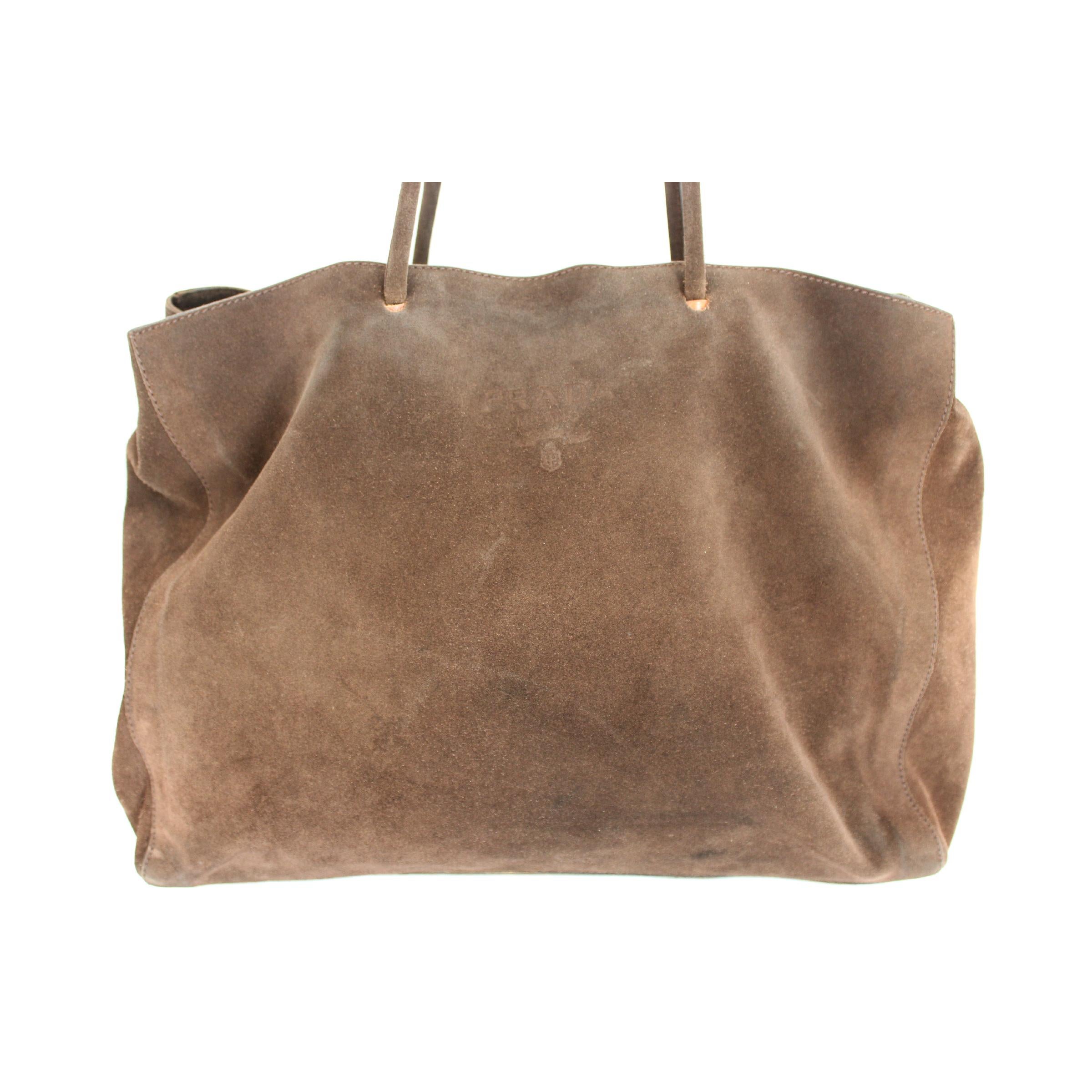 2000s Prada Brown Leather Suede Vintage Handbag Shopper In Good Condition In Brindisi, Bt